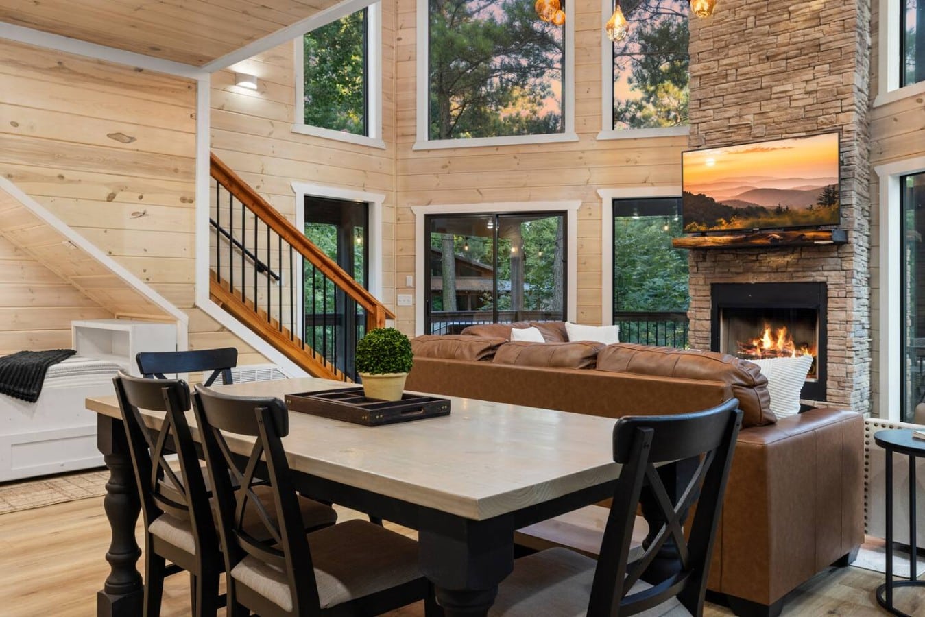Open great room and kitchen designed for easy group gathering.