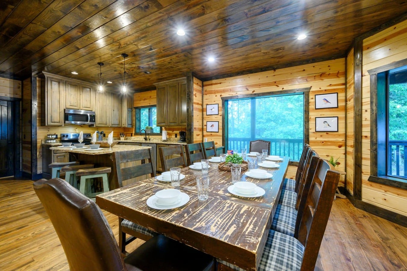 Dining and kitchen area designed for easy group meals.