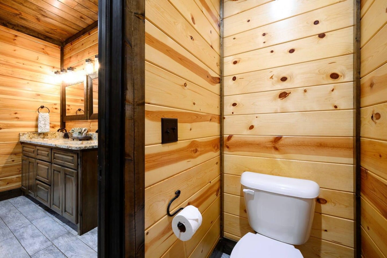 Private bathroom layout with vanity, shower, and toilet area.