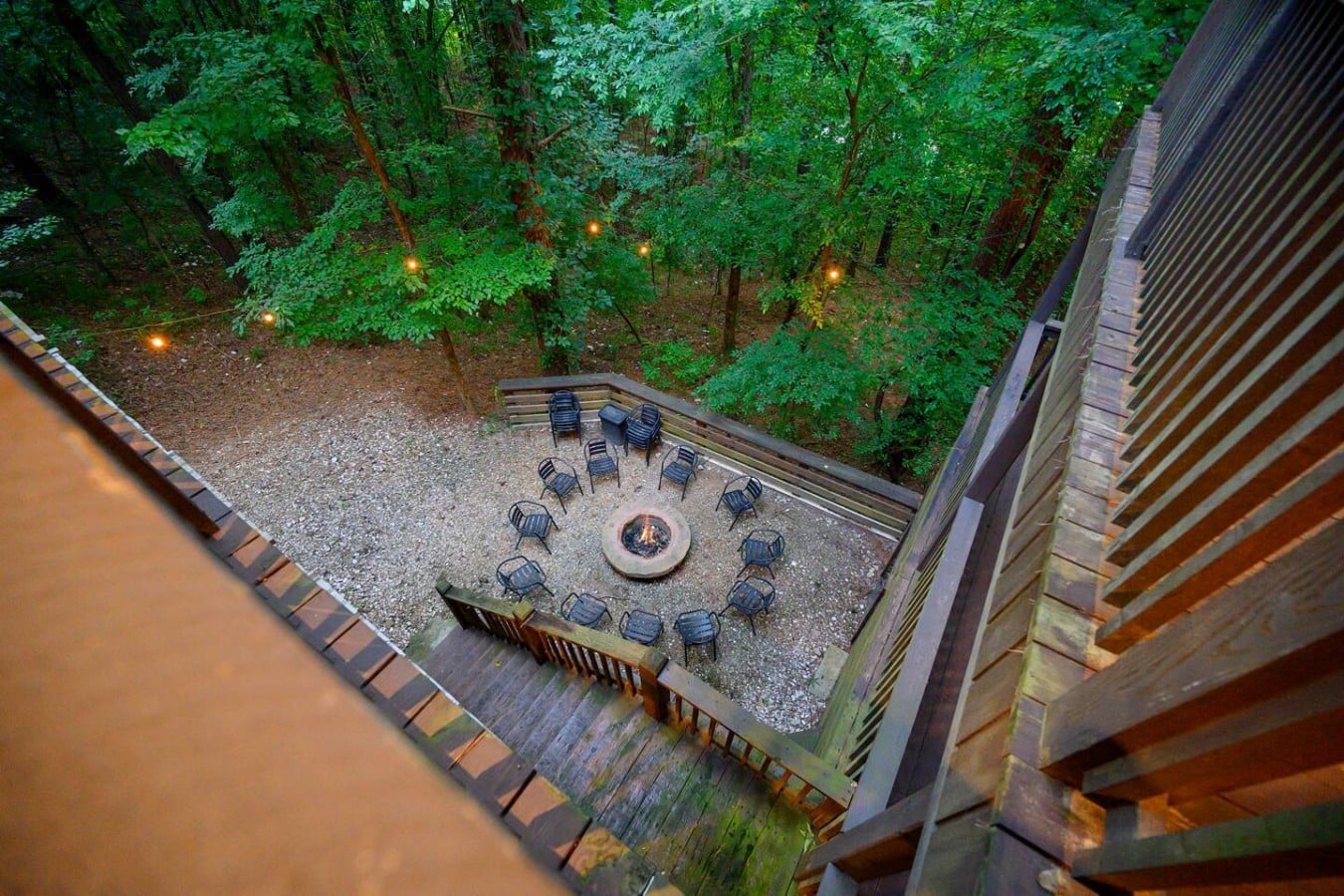 Overhead view of the fire pit area from the deck.