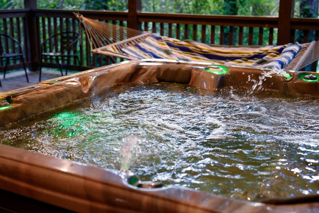 Hot tub water detail on the covered deck.