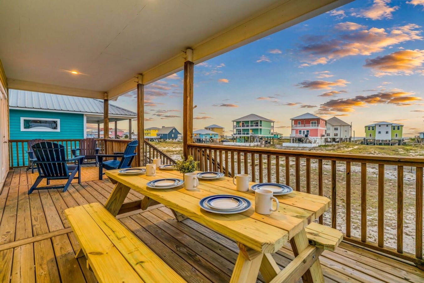 Dine al fresco as the Gulf Coast sunset paints the sky above your table.
