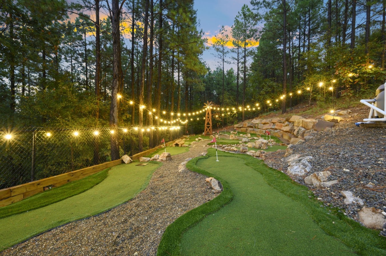 Challenge the group to a twilight round on your very own multi-hole mini golf course.