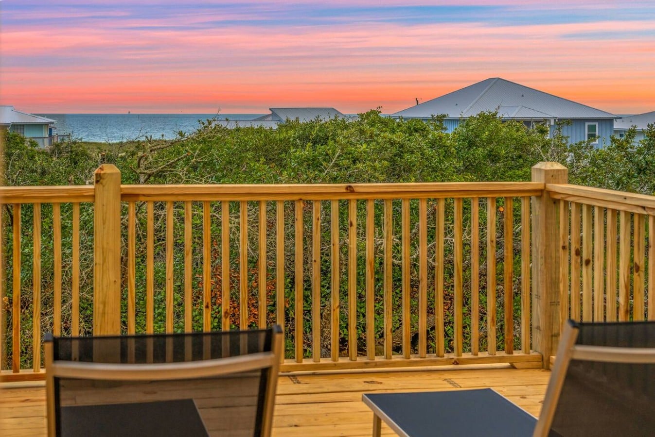 Two chairs and a Gulf sunset are all the evening plans you'll ever need here.