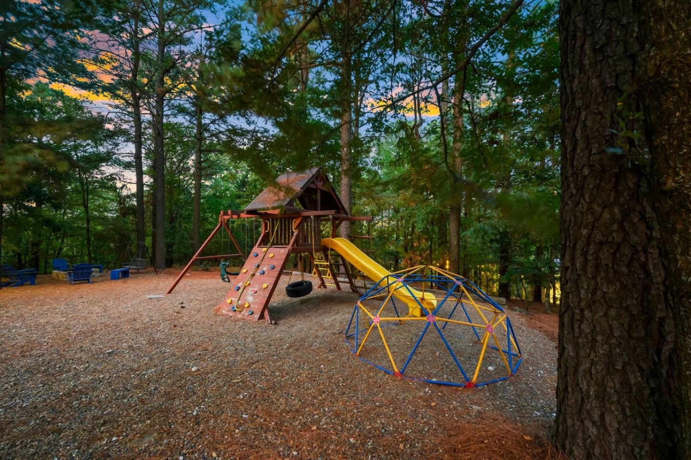 Kids will spend hours conquering the climbing wall, slide, and dome right in the backyard.