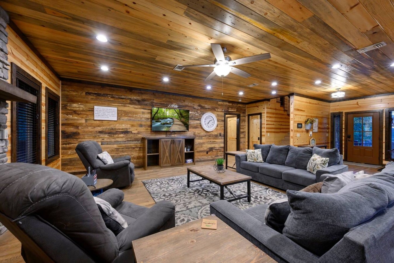 French doors flood the living room with natural light and an easy flow to the outdoors.