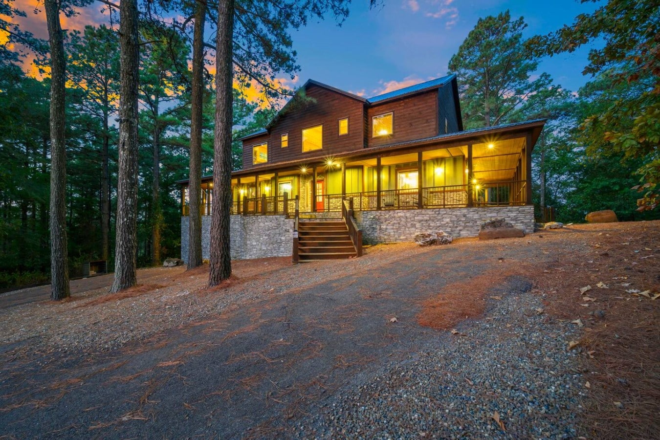 Blue hour turns this mountain cabin into the most inviting sight imaginable.