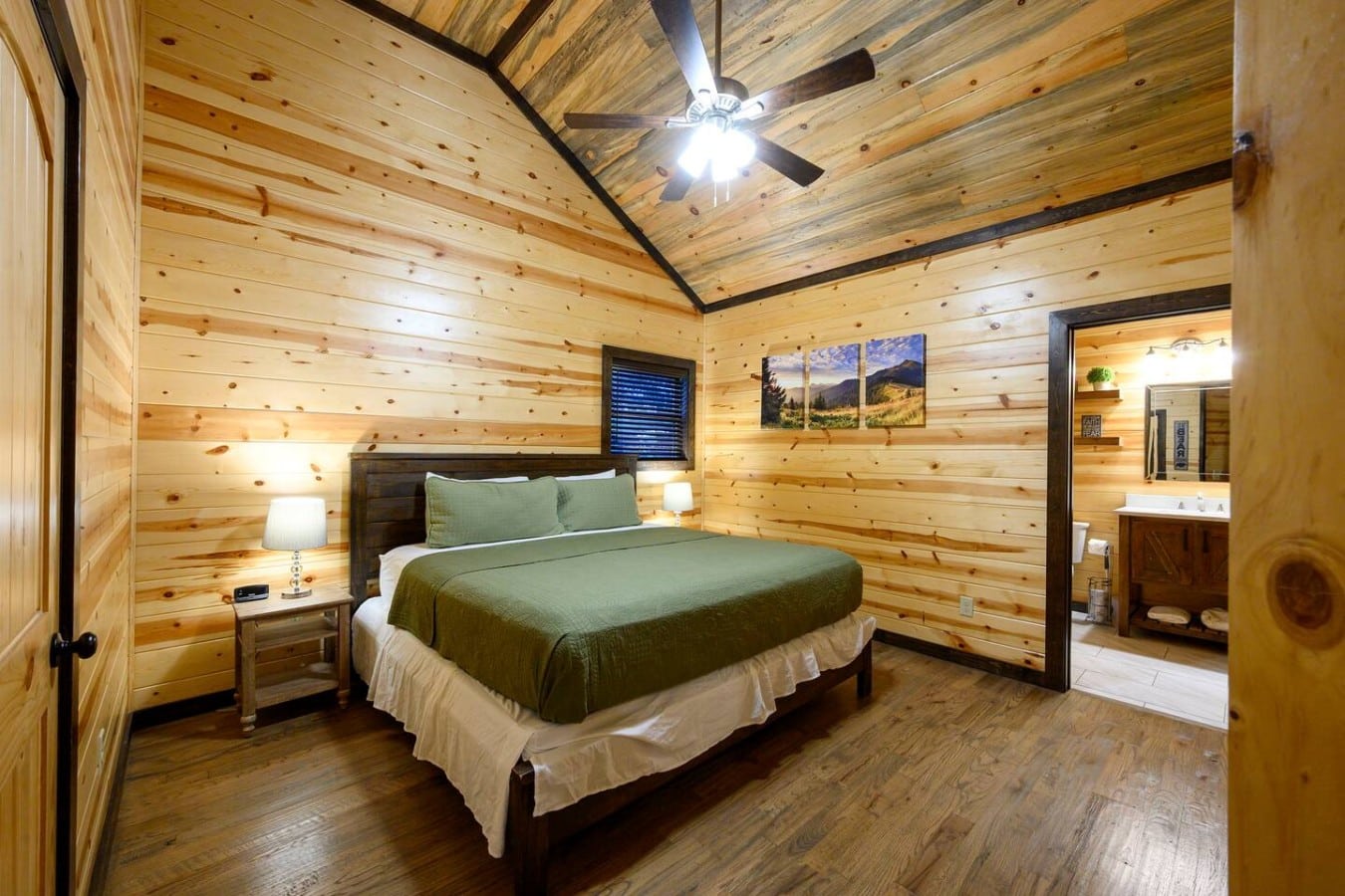 Vaulted pine ceilings and a king bed make this master suite a true retreat.