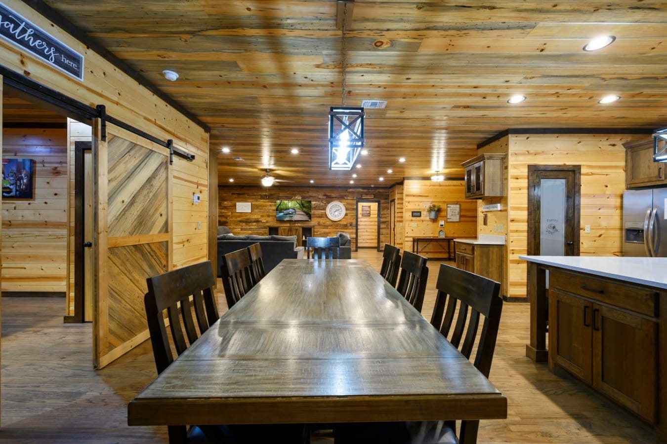 A farmhouse table that seats 12 means nobody misses the big family dinner.
