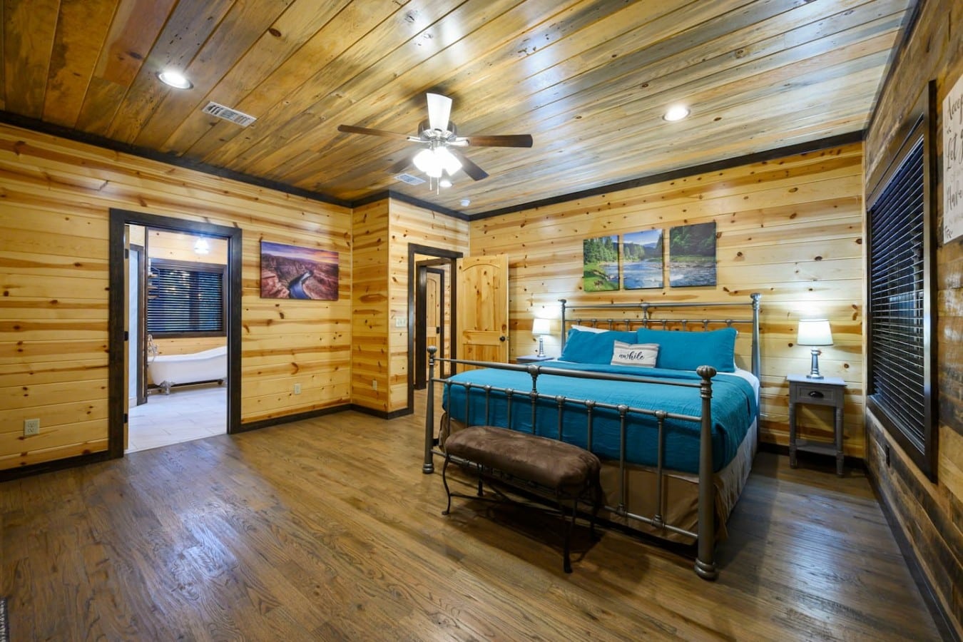 A clawfoot soaking tub awaits you steps from your king bed.