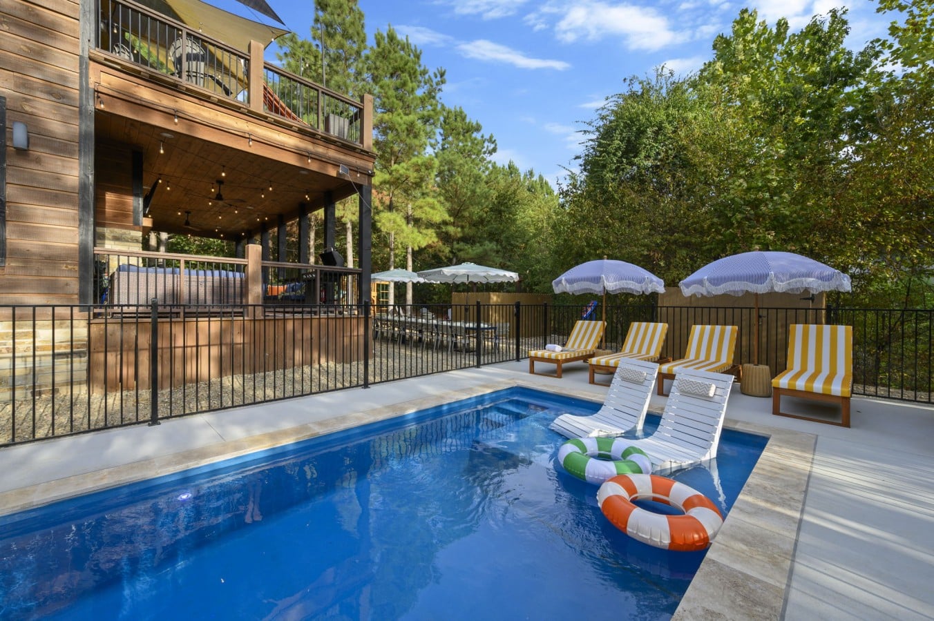 Float lazily in clear blue water while the deck, loungers, and cabin invite you to linger all day.