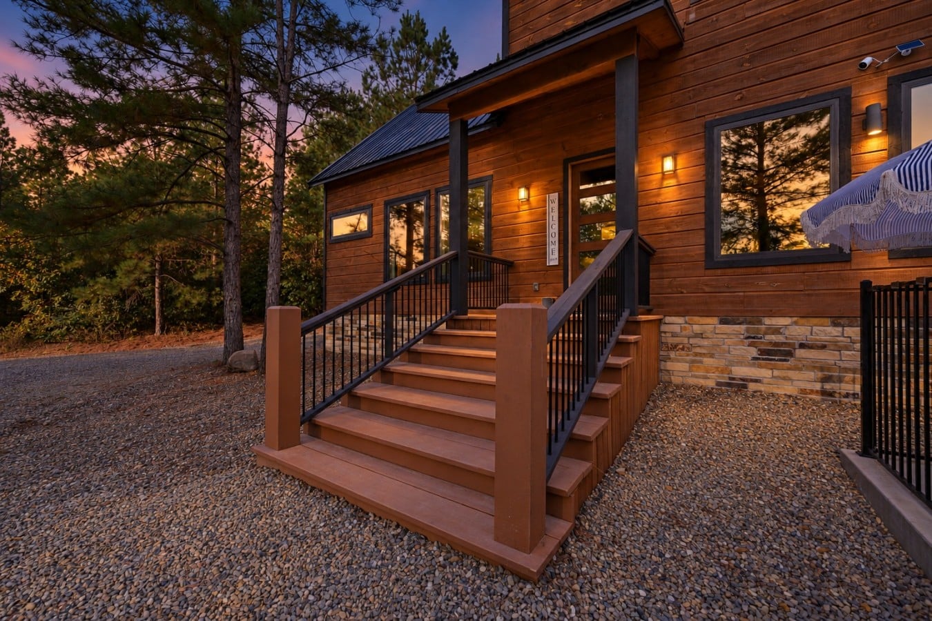 Arrive at golden hour and feel the warm glow of a cabin welcoming you in.
