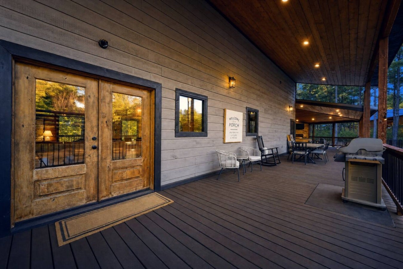 French doors open wide, blending indoor comfort with the best of the outdoors.