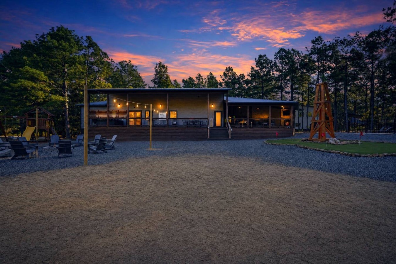 String lights, fire pits, mini golf, and playgrounds — fun lives at every turn here.