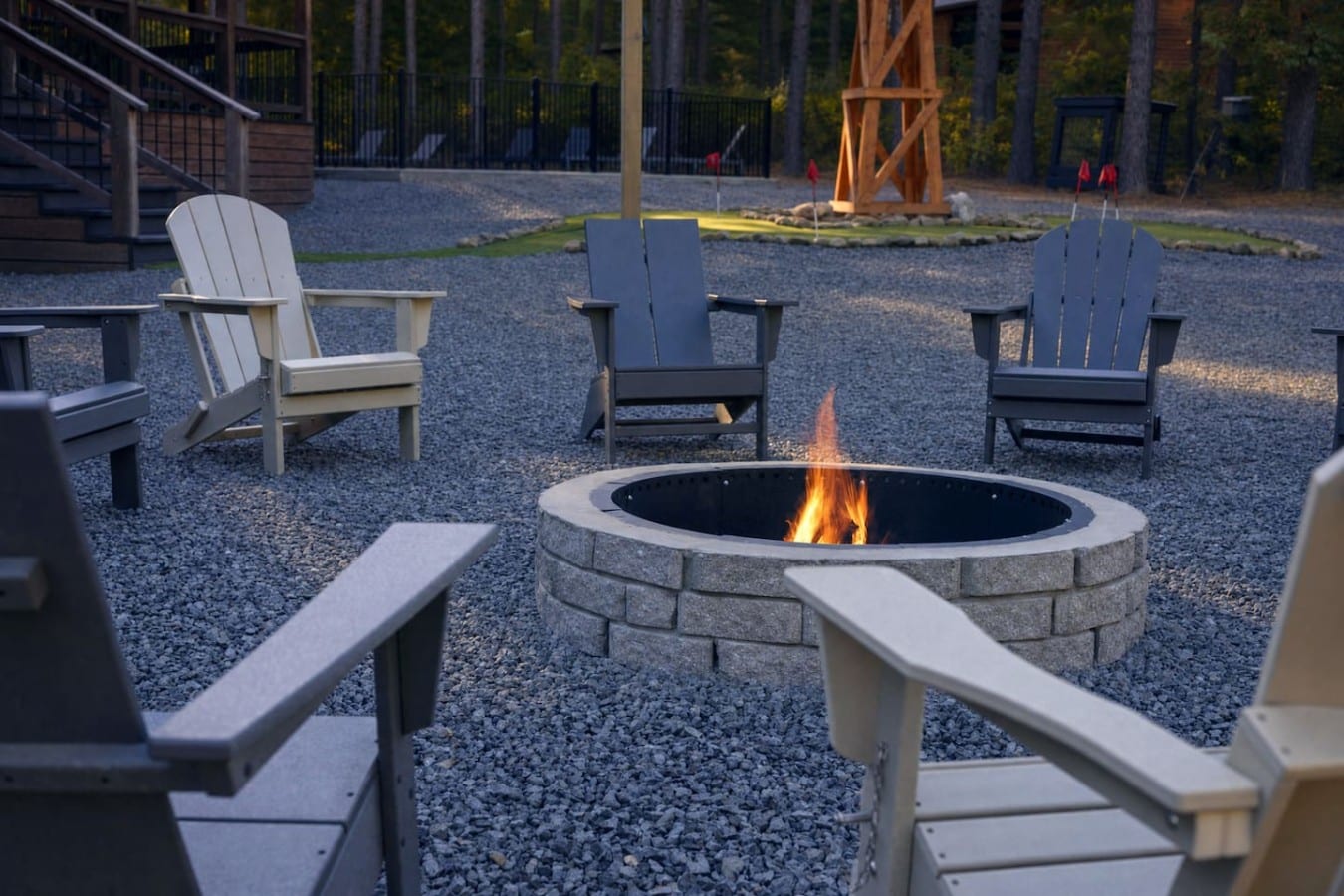 Gather around the crackling fire pit as the sky turns shades of gold.