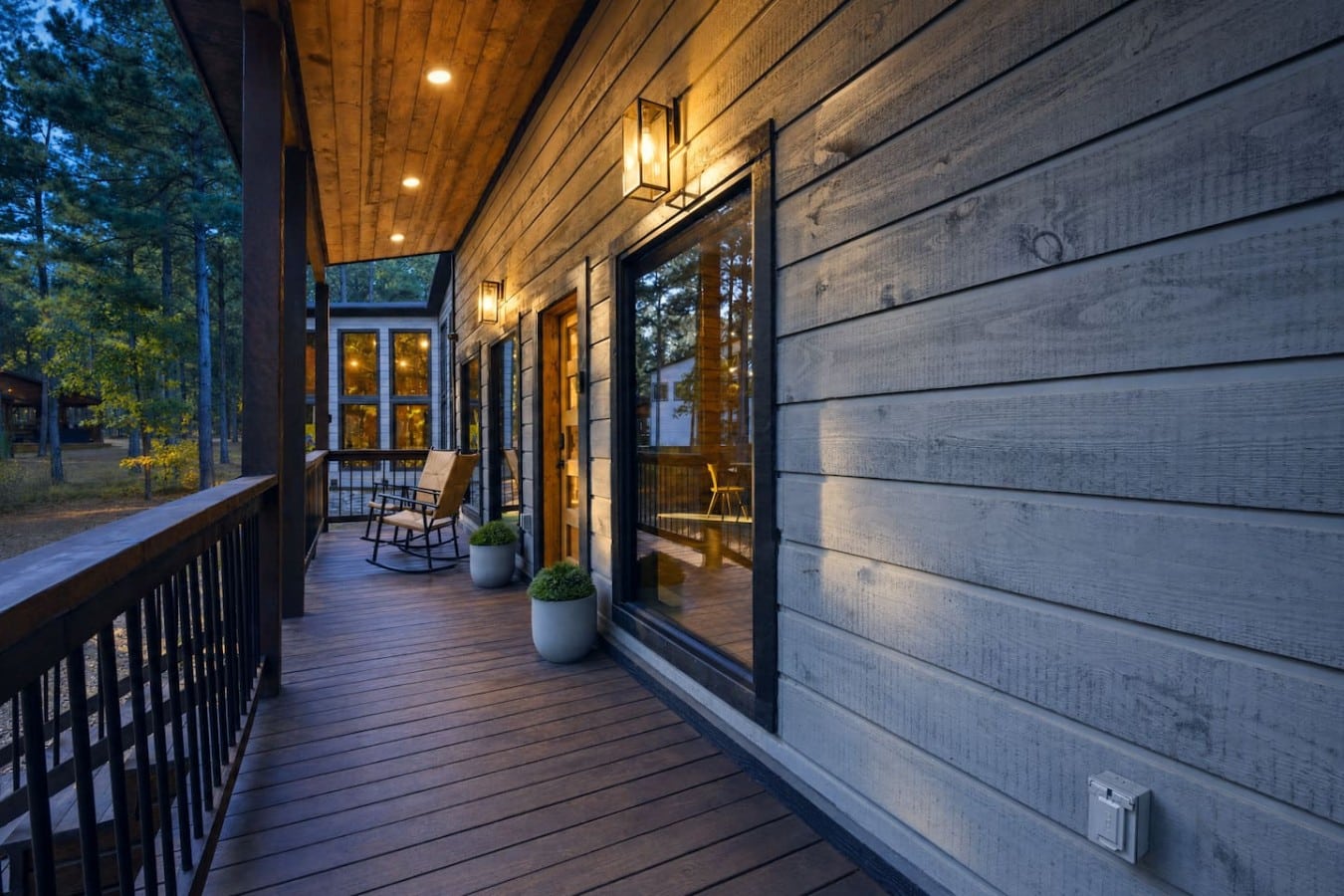 Settle into a rocking chair and let the lantern-lit porch melt your stress away.
