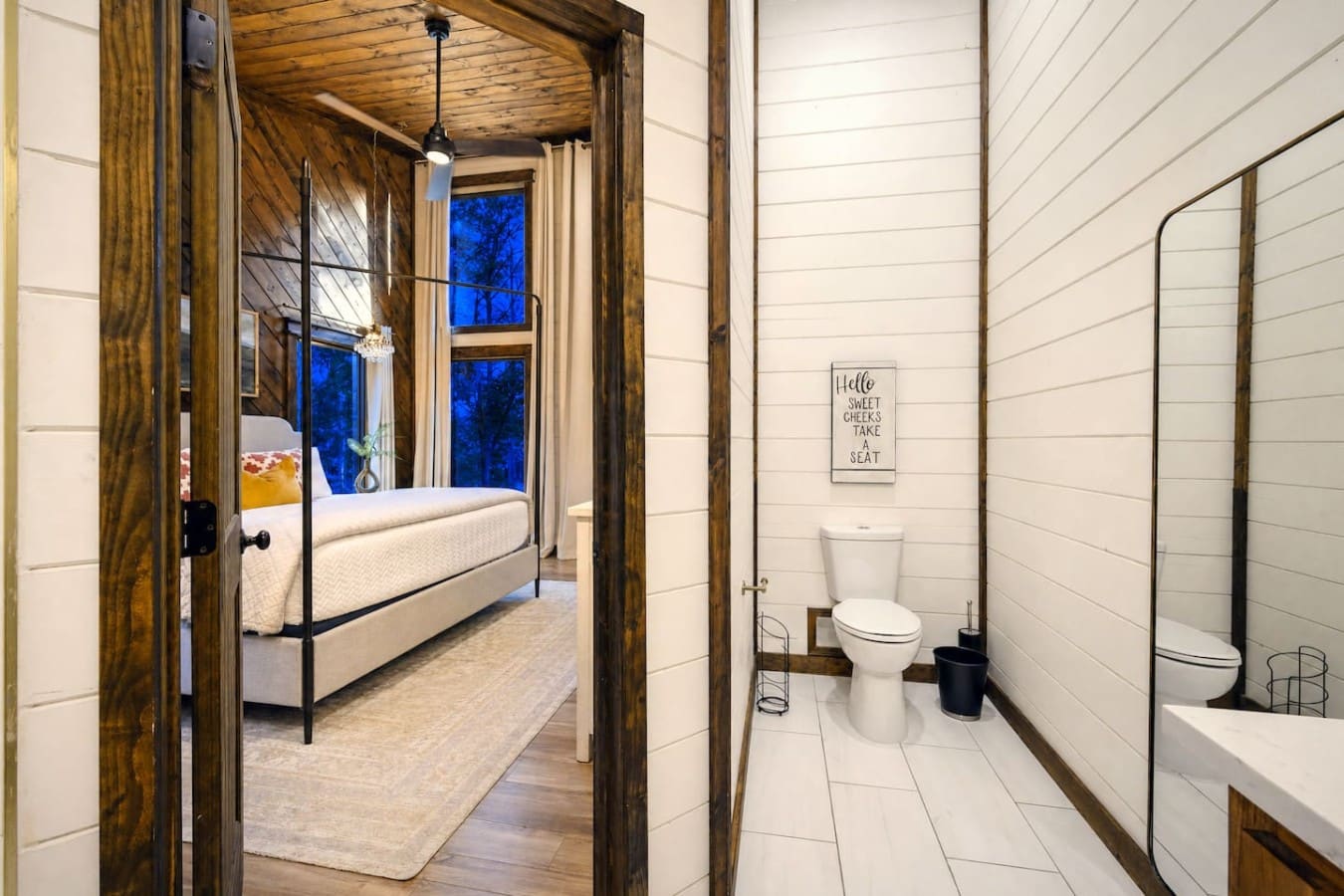 Fresh shiplap finishes keep every corner of this cabin crisp, clean, and inviting.