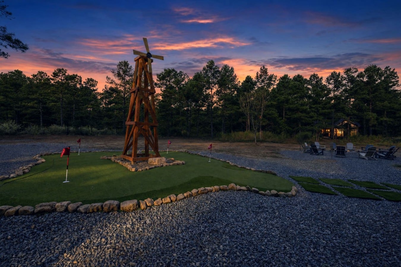 End every evening with a round of putting beside the glowing fire pit.