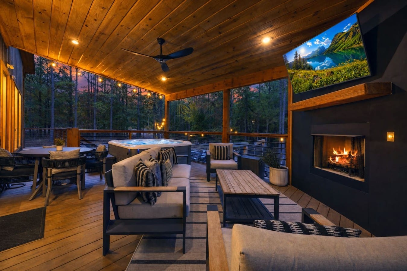 Soak, watch TV, and unwind by the fire—all under the stars on your private deck.